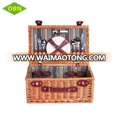 High quality custom portable empty picnic hamper cheap handmade willow wicker picnic basket set for 4 - 6 persons